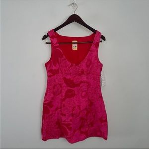 Linen Blend Red Floral Free People Mini Dress